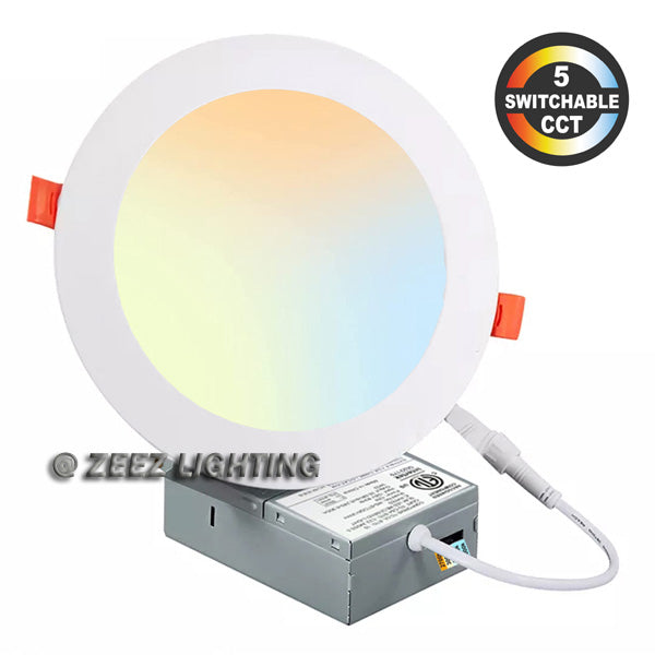 ZEEZ Lighting - 4-Inch 9W 780LM / 6-Inch 15W 1275LM / 8-Inch 18W 1900LM Selectable 5CCT Dimmable LED Recessed Ceiling Panel Light Canless Downlight w/ Junction Box 