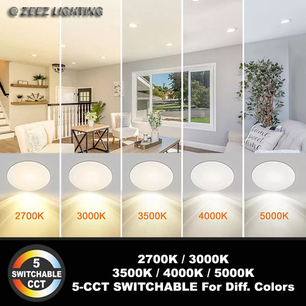 ZEEZ Lighting - 4-Inch 9W 780LM / 6-Inch 15W 1275LM / 8-Inch 18W 1900LM Selectable 5CCT Dimmable LED Recessed Ceiling Panel Light Canless Downlight w/ Junction Box 