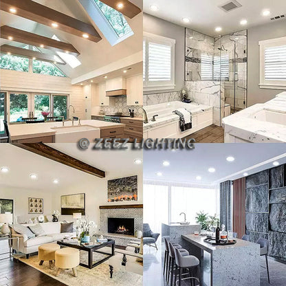 ZEEZ Lighting - 4-Inch 9W 780LM / 6-Inch 15W 1275LM / 8-Inch 18W 1900LM Selectable 5CCT Dimmable LED Recessed Ceiling Panel Light Canless Downlight w/ Junction Box ETL Listed